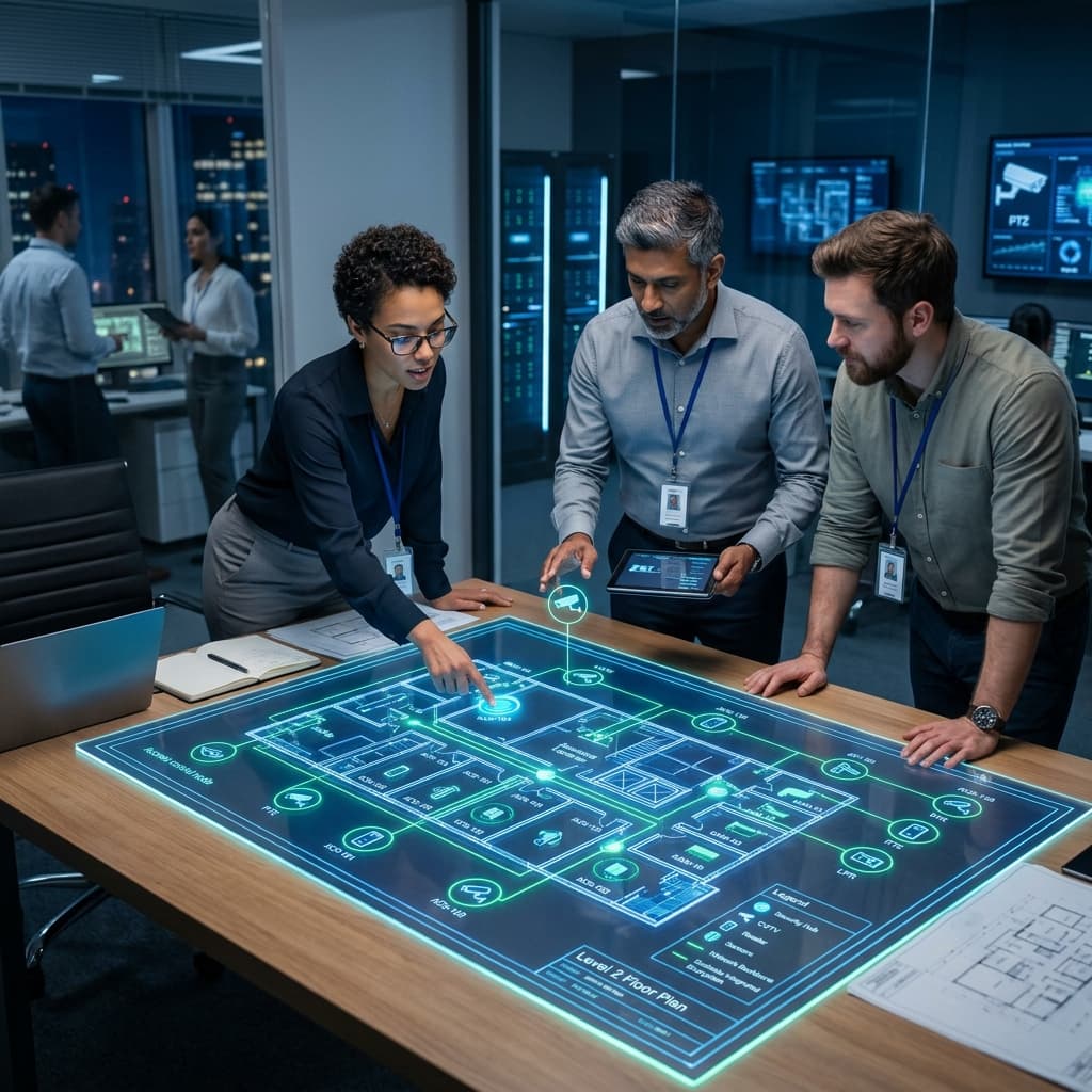 Physical Security Approach showing unified security ecosystem with surveillance and access control